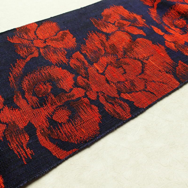 名古屋帯 六通柄 良品 正絹 花柄 名古屋仕立て 帯 青・紺_画像11