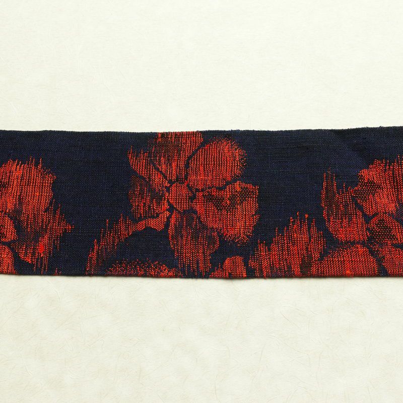 名古屋帯 六通柄 良品 正絹 花柄 名古屋仕立て 帯 青・紺_画像13