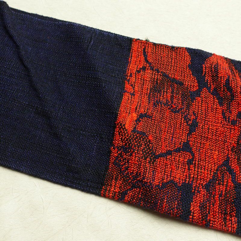 名古屋帯 六通柄 良品 正絹 花柄 名古屋仕立て 帯 青・紺_画像15