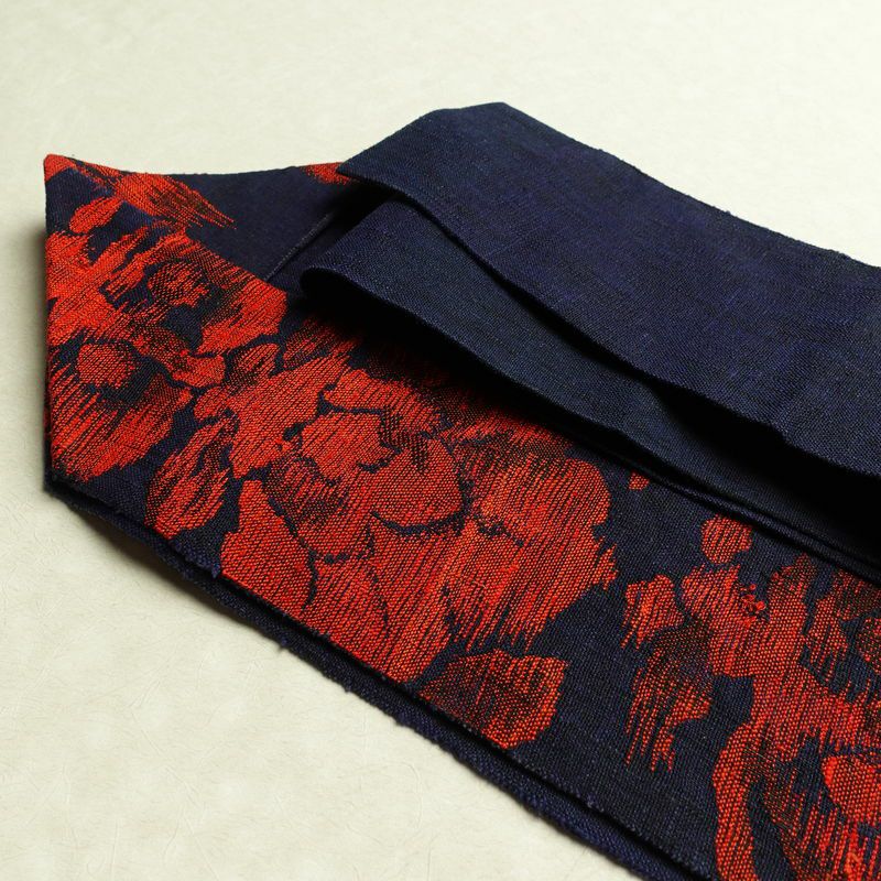 名古屋帯 六通柄 良品 正絹 花柄 名古屋仕立て 帯 青・紺_画像21