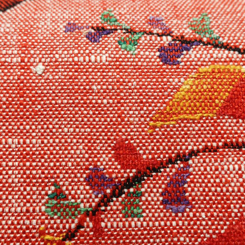 名古屋帯 六通柄 良品 正絹 木の葉・植物柄 通し仕立て 帯 赤・朱_画像4