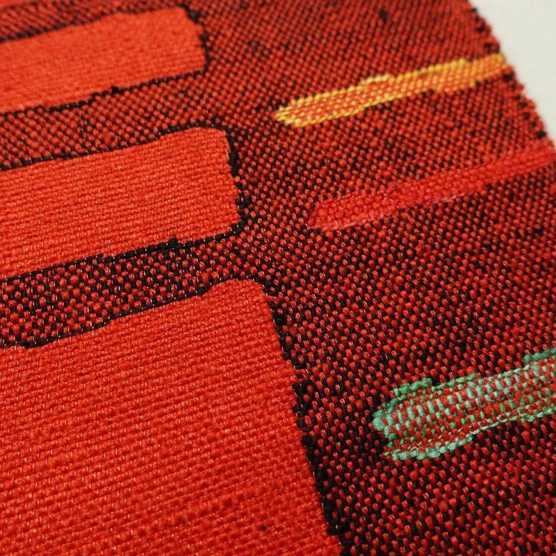 名古屋帯 六通柄 良品 正絹 木の葉・植物柄 通し仕立て 帯 赤・朱_画像6