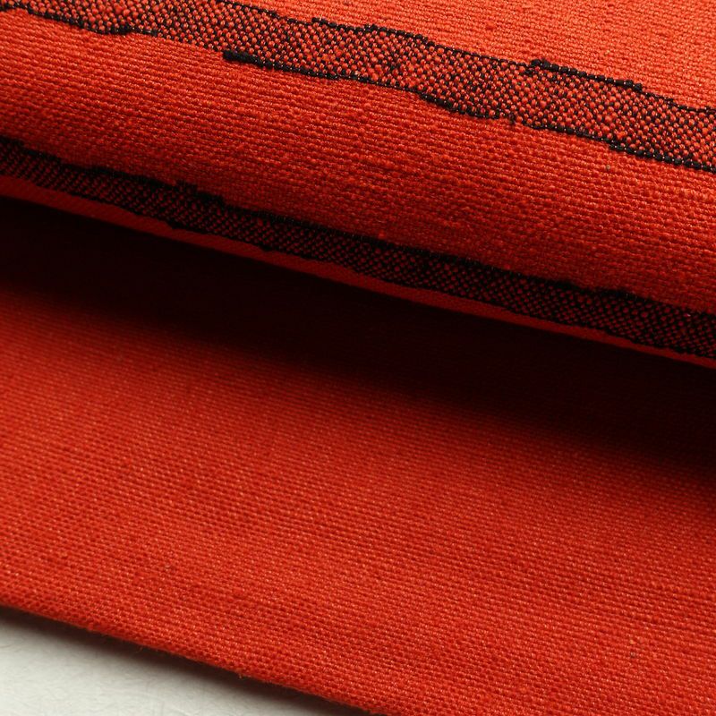 名古屋帯 六通柄 良品 正絹 木の葉・植物柄 通し仕立て 帯 赤・朱_画像7