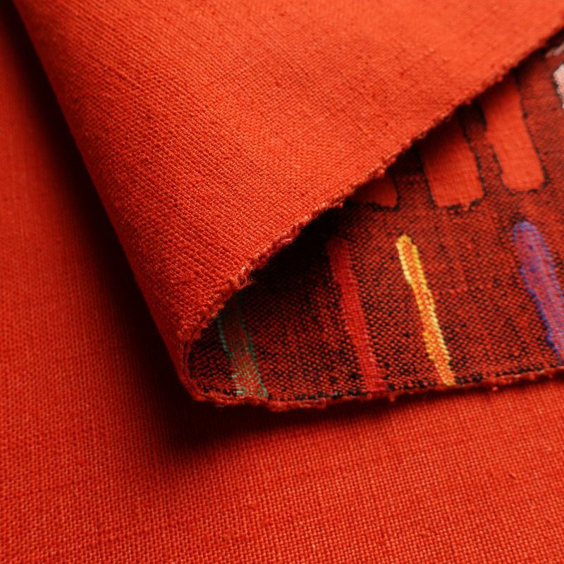 名古屋帯 六通柄 良品 正絹 木の葉・植物柄 通し仕立て 帯 赤・朱_画像10