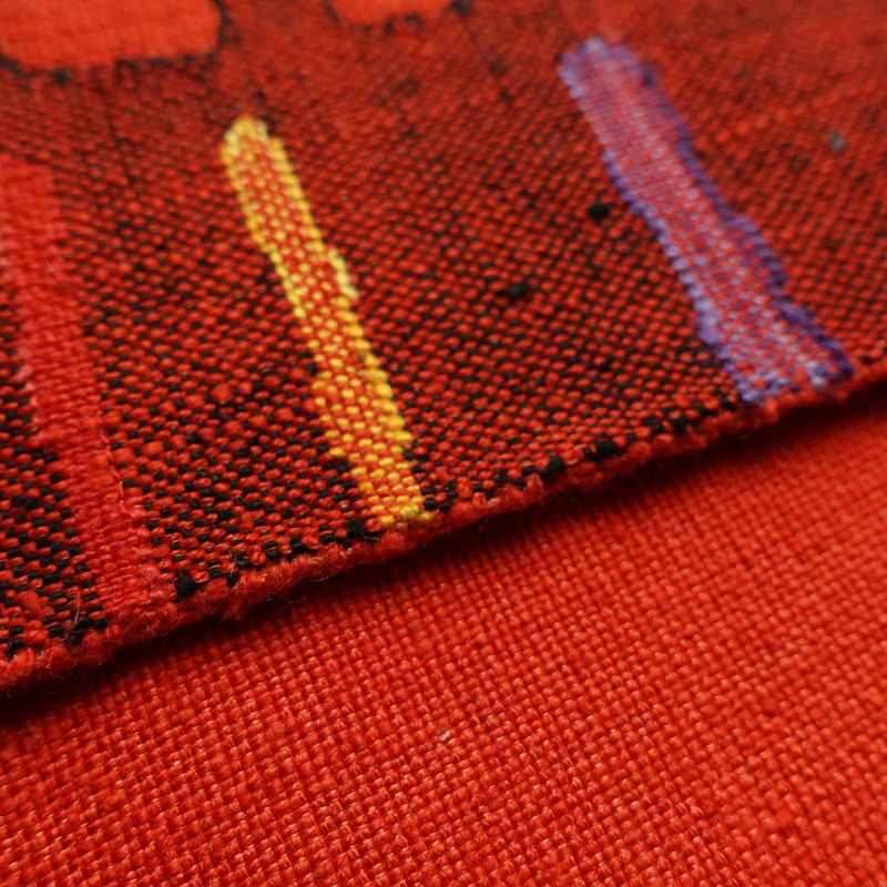 名古屋帯 六通柄 良品 正絹 木の葉・植物柄 通し仕立て 帯 赤・朱_画像12