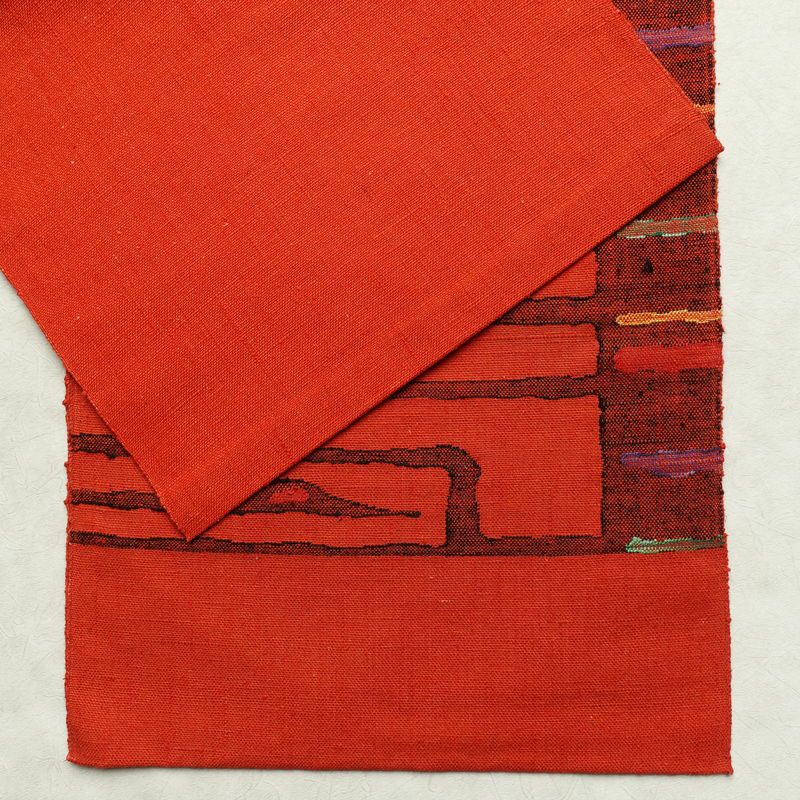 名古屋帯 六通柄 良品 正絹 木の葉・植物柄 通し仕立て 帯 赤・朱_画像13