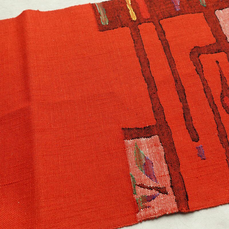 名古屋帯 六通柄 良品 正絹 木の葉・植物柄 通し仕立て 帯 赤・朱_画像16