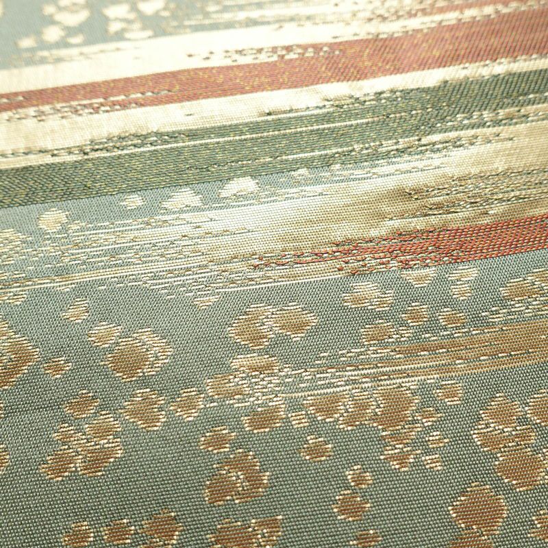 名古屋帯 太鼓柄 正絹 幾何学柄・抽象柄 名古屋仕立て 箔 帯 緑・うぐいす色_画像4