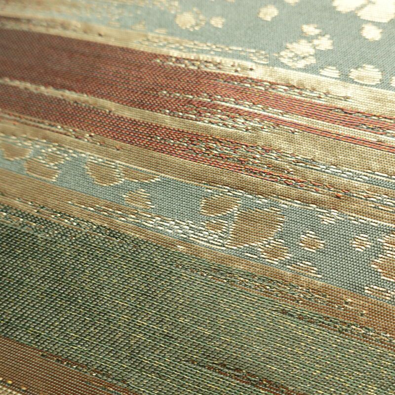 名古屋帯 太鼓柄 正絹 幾何学柄・抽象柄 名古屋仕立て 箔 帯 緑・うぐいす色_画像6