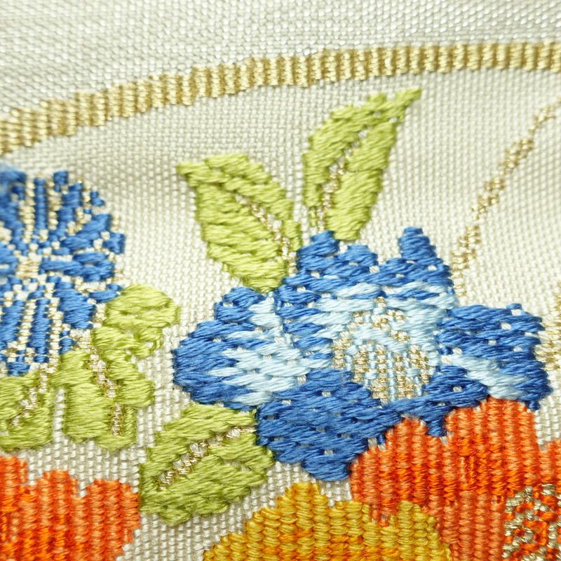 名古屋帯 太鼓柄 正絹 花柄 松葉仕立て 帯 金・銀_画像4