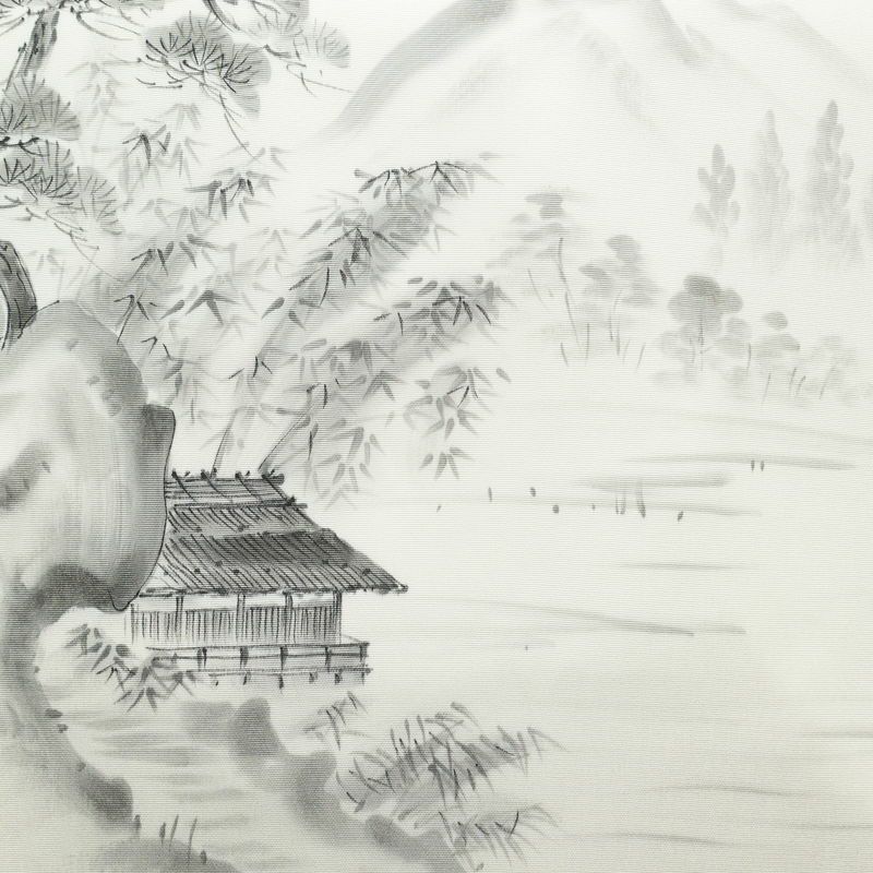 名古屋帯 太鼓柄 良品 正絹 風景柄 名古屋仕立て 帯 白_画像2