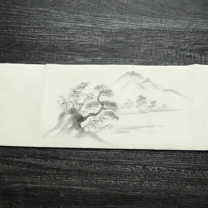 名古屋帯 太鼓柄 良品 正絹 風景柄 名古屋仕立て 帯 白_画像13