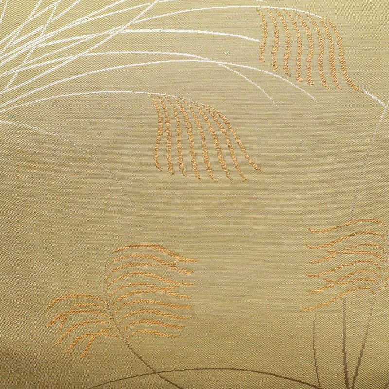 名古屋帯 太鼓柄 美品 正絹 木の葉・植物柄 名古屋仕立て 帯 ベージュ_画像2