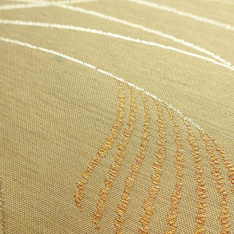 名古屋帯 太鼓柄 美品 正絹 木の葉・植物柄 名古屋仕立て 帯 ベージュ_画像6