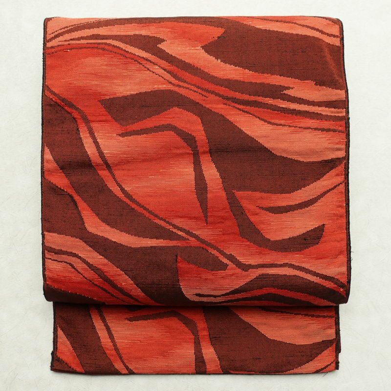 名古屋帯 六通柄 正絹 幾何学柄・抽象柄 通し仕立て 帯 橙_画像1