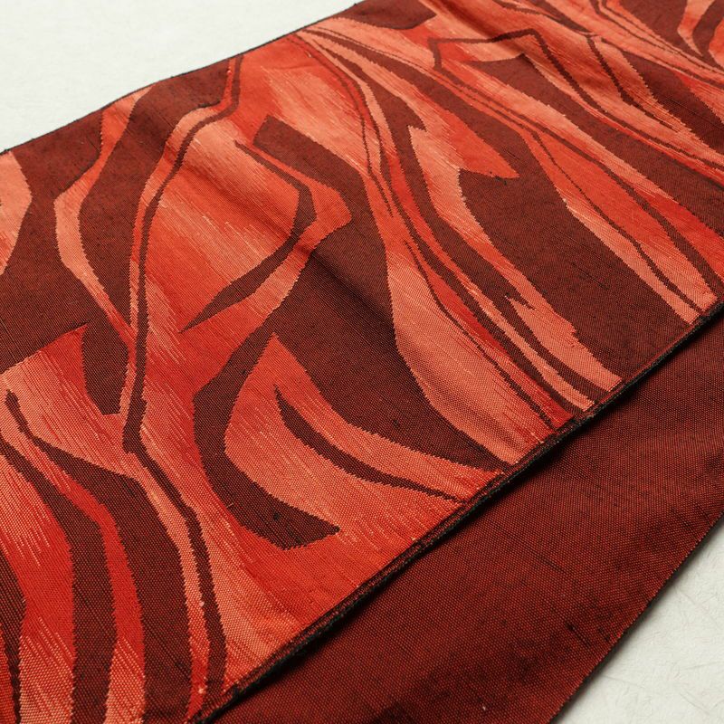 名古屋帯 六通柄 正絹 幾何学柄・抽象柄 通し仕立て 帯 橙_画像12