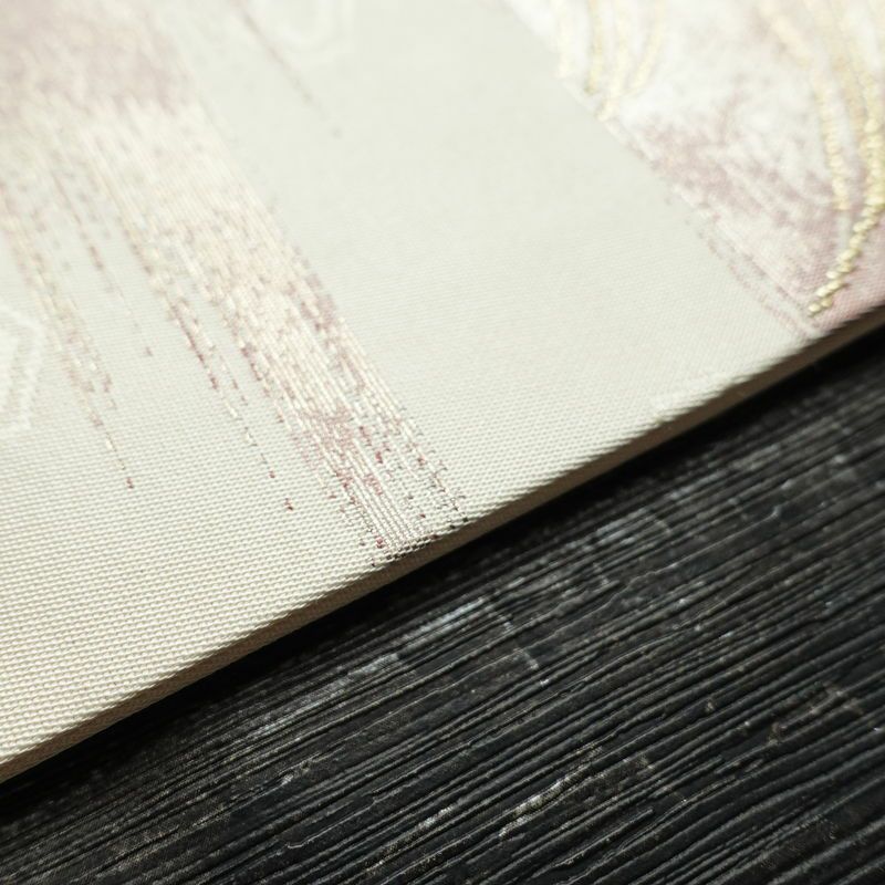 名古屋帯 六通柄 良品 正絹 花柄 名古屋仕立て 箔 金糸 帯 白_画像12