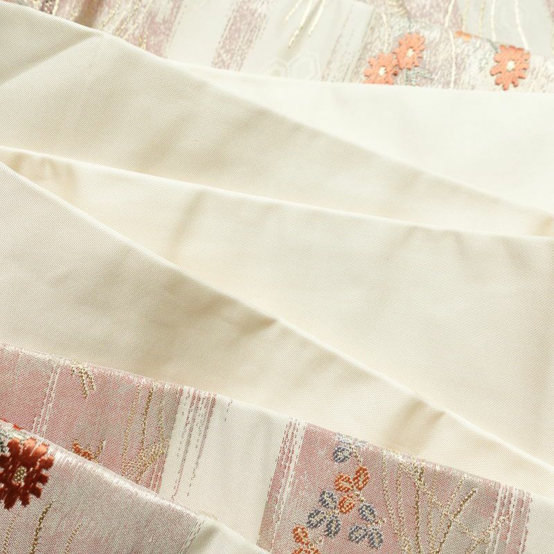 名古屋帯 六通柄 良品 正絹 花柄 名古屋仕立て 箔 金糸 帯 白_画像18