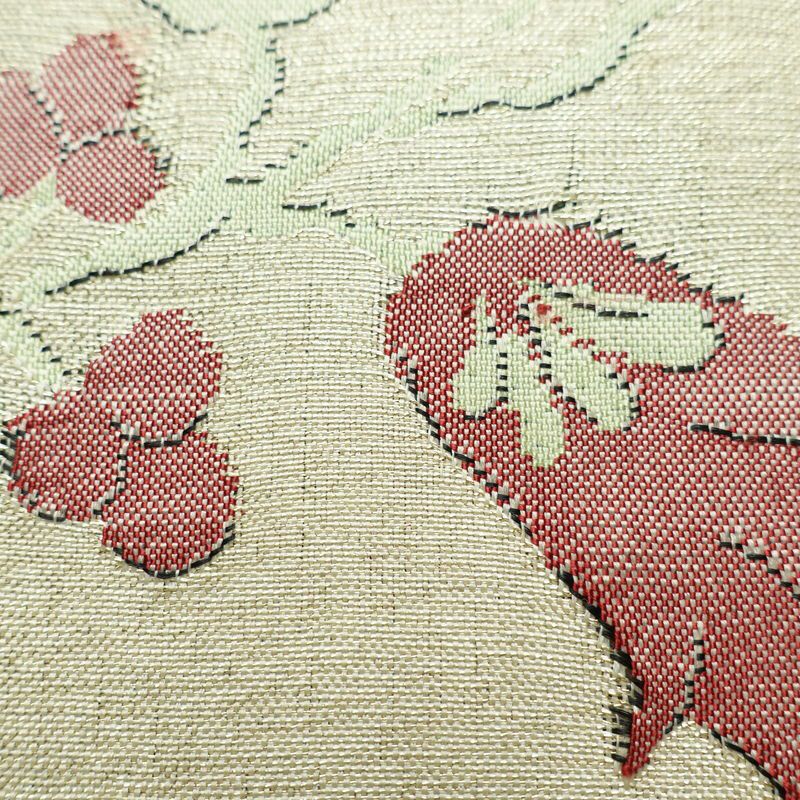 名古屋帯 六通柄 良品 正絹 花柄 名古屋仕立て 金糸 帯 ベージュ_画像4