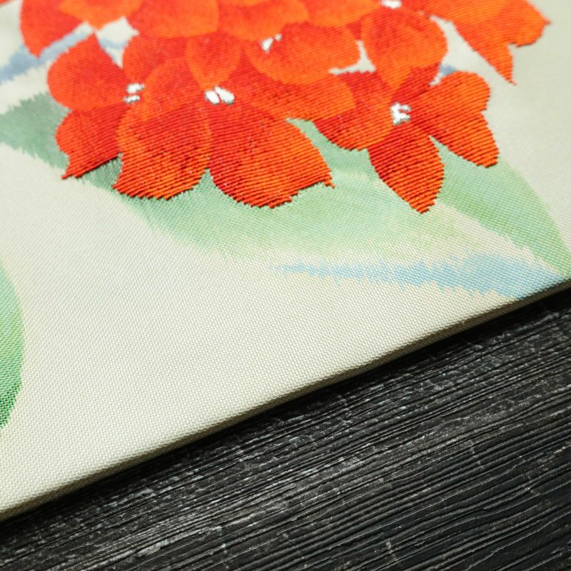 名古屋帯 太鼓柄 正絹 花柄 名古屋仕立て 銀糸 帯 白_画像13