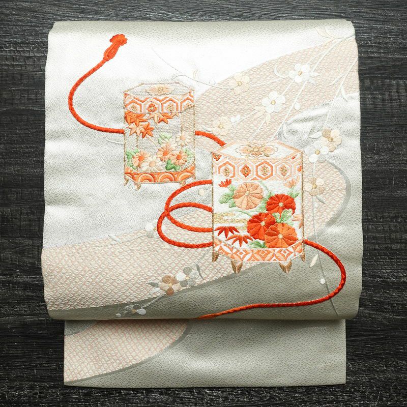 名古屋帯 太鼓柄 金駒刺繍 正絹 古典柄 名古屋仕立て 箔 刺繍 帯 金・銀_画像1