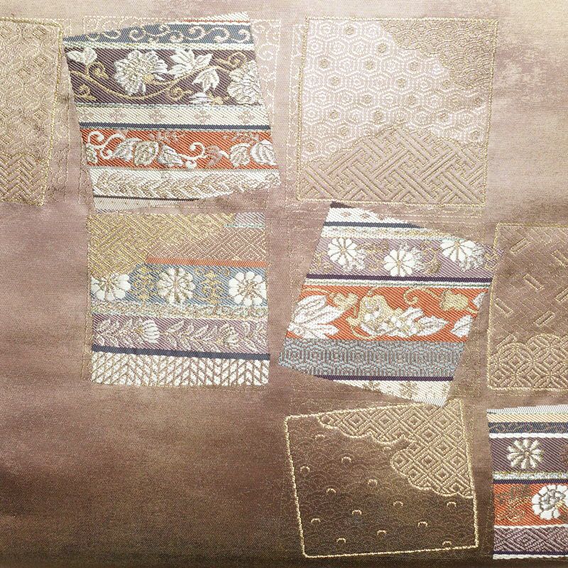 名古屋帯 太鼓柄 正絹 古典柄 名古屋仕立て 箔 金糸 帯 くすみパープル 紫・藤色_画像2