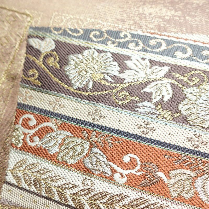 名古屋帯 太鼓柄 正絹 古典柄 名古屋仕立て 箔 金糸 帯 くすみパープル 紫・藤色_画像5