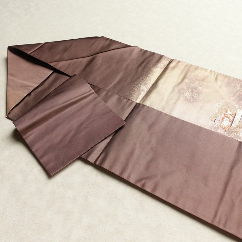 名古屋帯 太鼓柄 正絹 古典柄 名古屋仕立て 箔 金糸 帯 くすみパープル 紫・藤色_画像20