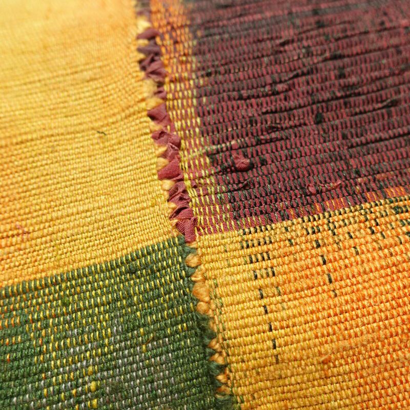 名古屋帯 紬地 太鼓柄 良品 正絹 幾何学柄・抽象柄 名古屋仕立て 帯 黄・黄土色_画像4