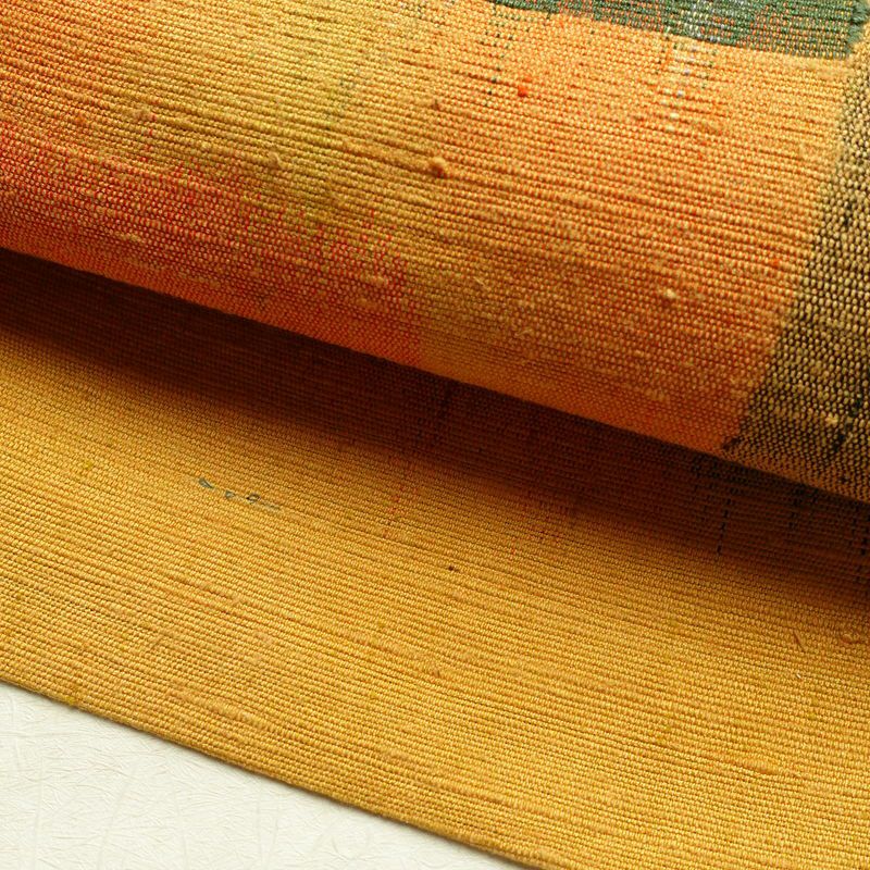 名古屋帯 紬地 太鼓柄 良品 正絹 幾何学柄・抽象柄 名古屋仕立て 帯 黄・黄土色_画像8