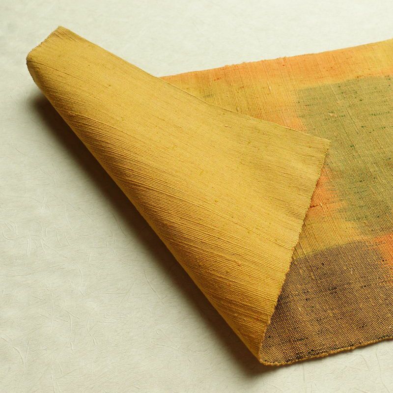 名古屋帯 紬地 太鼓柄 良品 正絹 幾何学柄・抽象柄 名古屋仕立て 帯 黄・黄土色_画像10