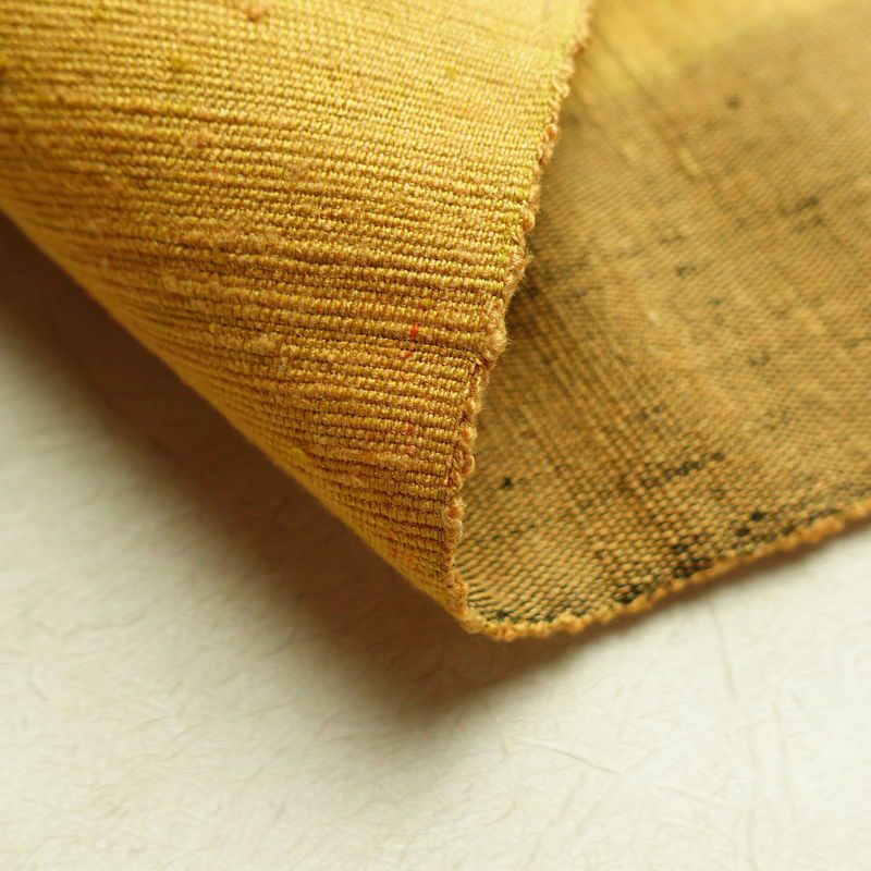 名古屋帯 紬地 太鼓柄 良品 正絹 幾何学柄・抽象柄 名古屋仕立て 帯 黄・黄土色_画像11