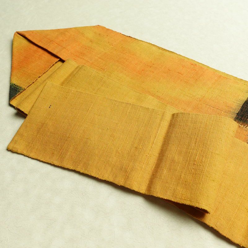 名古屋帯 紬地 太鼓柄 良品 正絹 幾何学柄・抽象柄 名古屋仕立て 帯 黄・黄土色_画像21