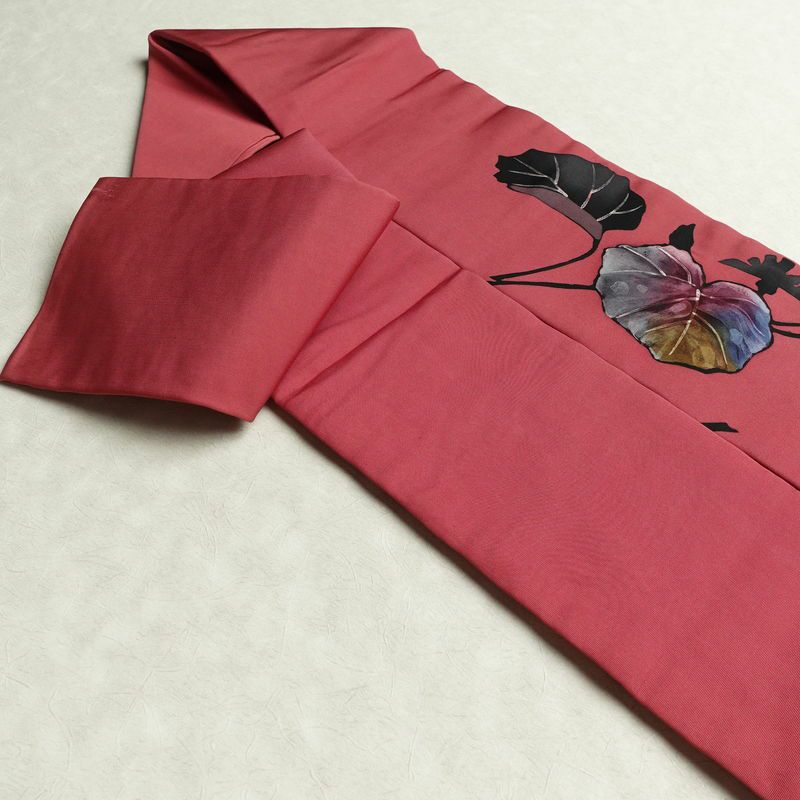 名古屋帯 太鼓柄 正絹 木の葉・植物柄 名古屋仕立て 帯 ピンク_画像20