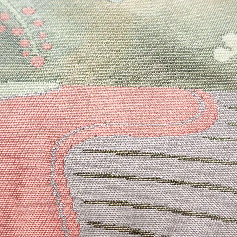 名古屋帯 太鼓柄 しつけ糸付き 正絹 人物・動物柄 名古屋仕立て 箔 帯 白_画像4