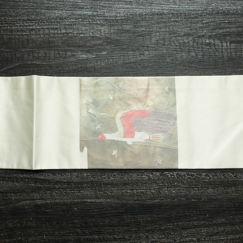 名古屋帯 太鼓柄 しつけ糸付き 正絹 人物・動物柄 名古屋仕立て 箔 帯 白_画像14