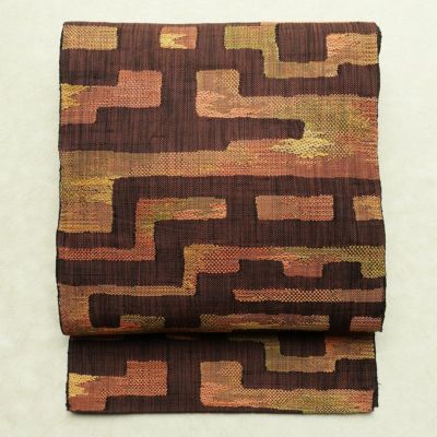 名古屋帯 紬地 六通柄 正絹 風景柄 松葉仕立て 帯 緑・うぐいす色 | 六