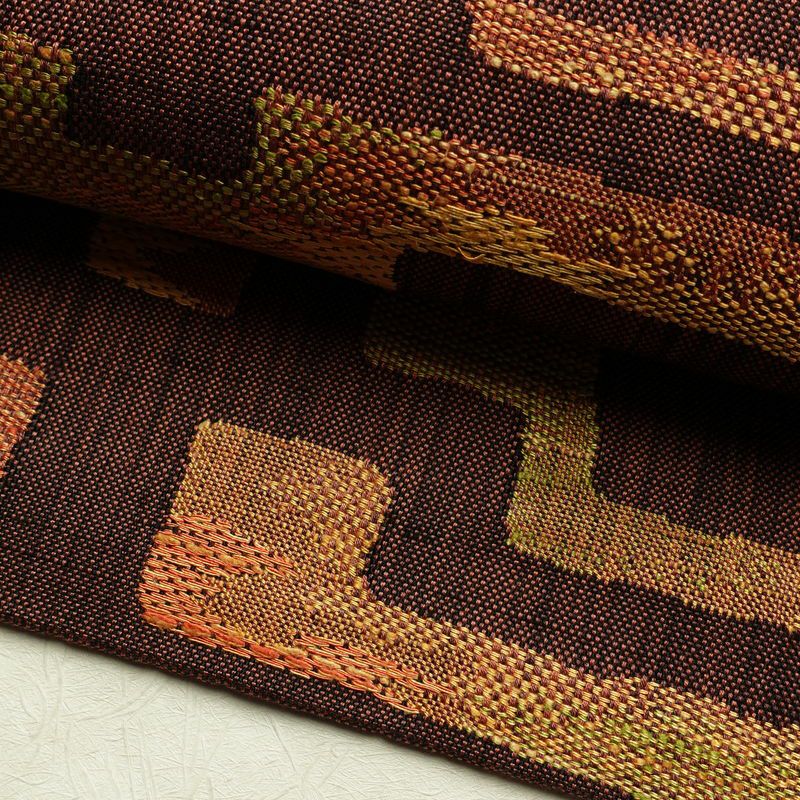 名古屋帯 太鼓柄 正絹 幾何学柄・抽象柄 通し仕立て 帯 茶_画像7