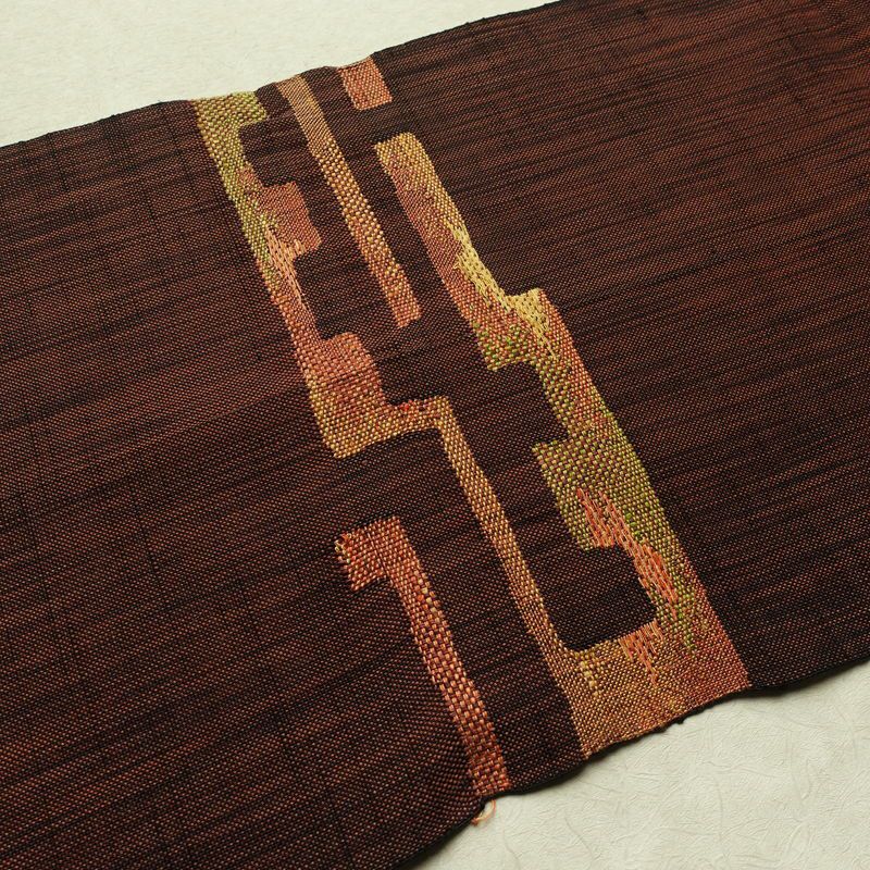 名古屋帯 太鼓柄 正絹 幾何学柄・抽象柄 通し仕立て 帯 茶_画像15