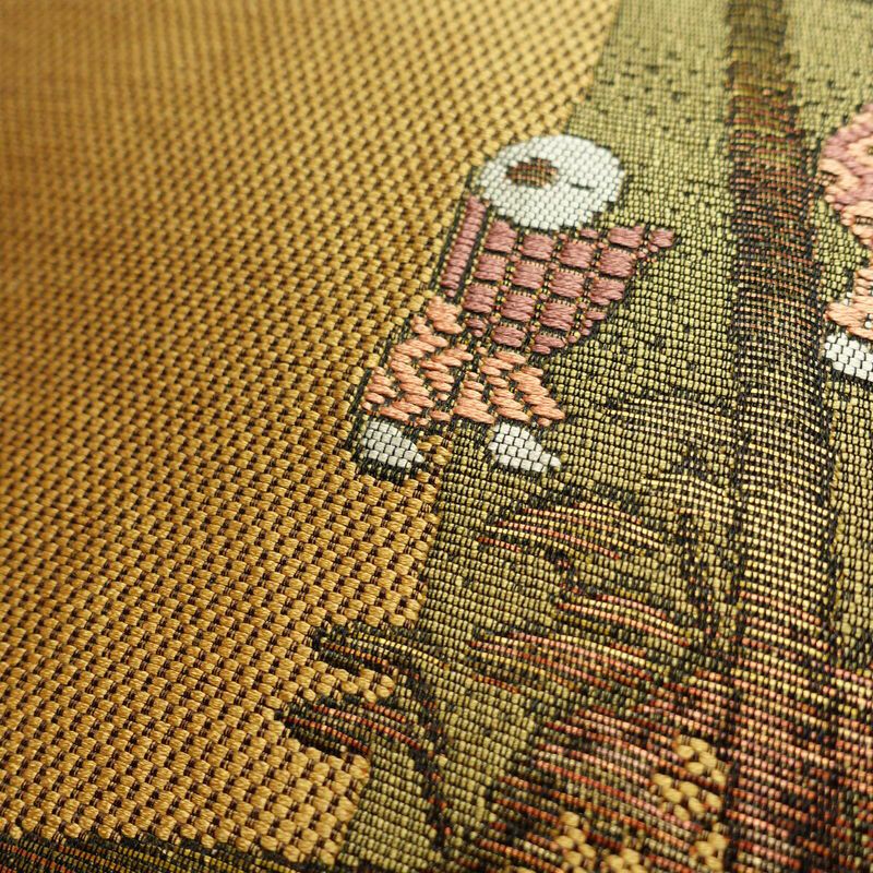 名古屋帯 六通柄 正絹 人物・動物柄 名古屋仕立て 帯 黄・黄土色_画像6