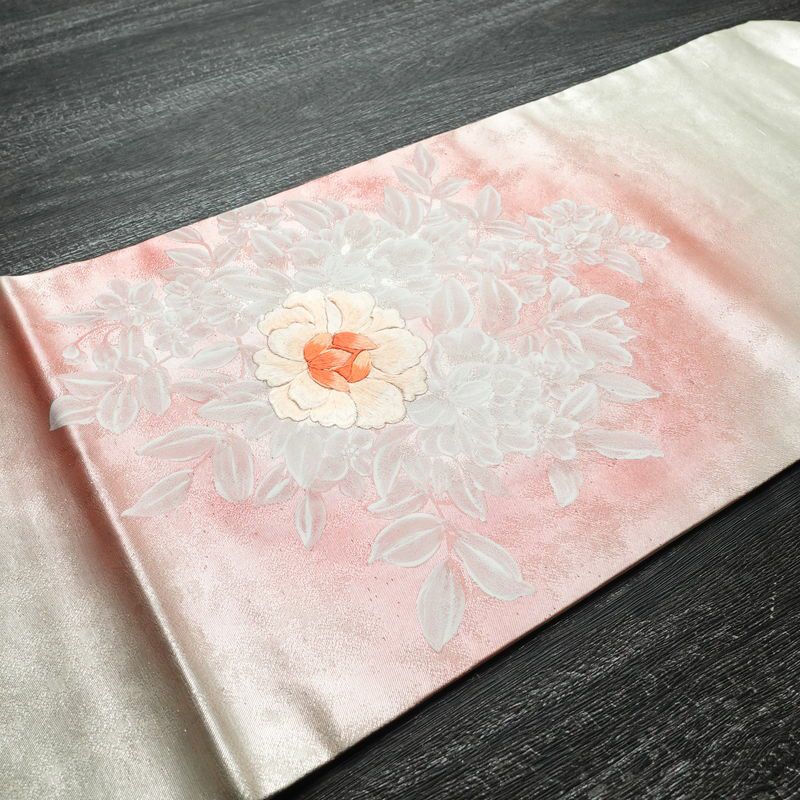 名古屋帯 太鼓柄 正絹 花柄 名古屋仕立て 箔 刺繍 帯 金・銀_画像10