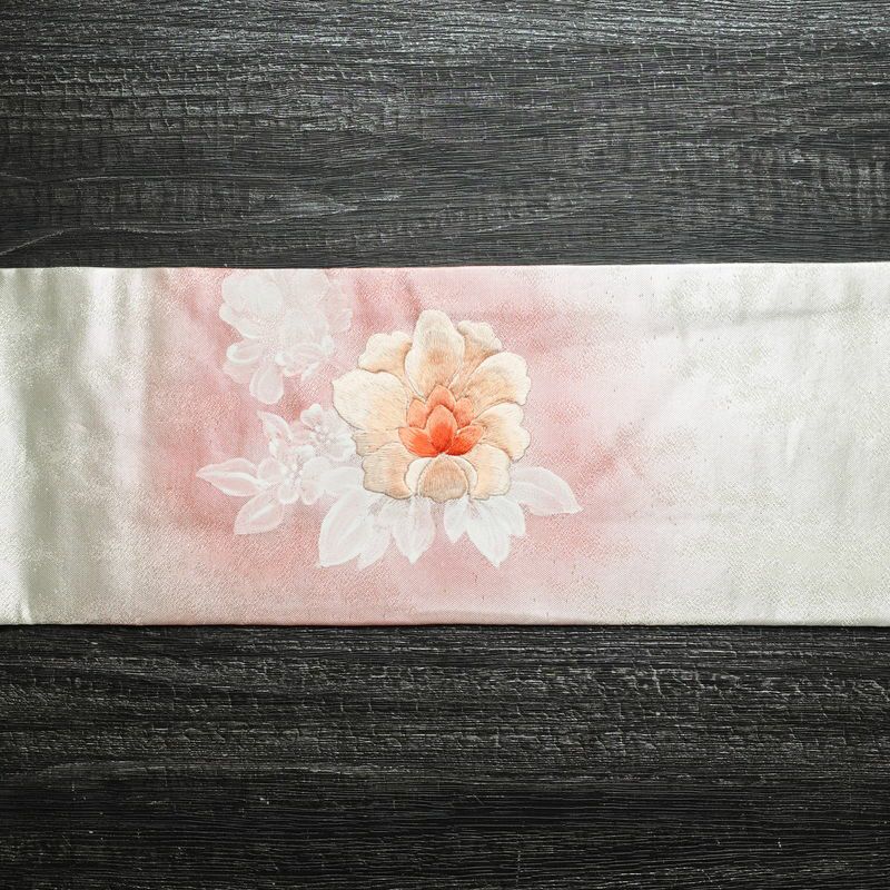 名古屋帯 太鼓柄 正絹 花柄 名古屋仕立て 箔 刺繍 帯 金・銀_画像12