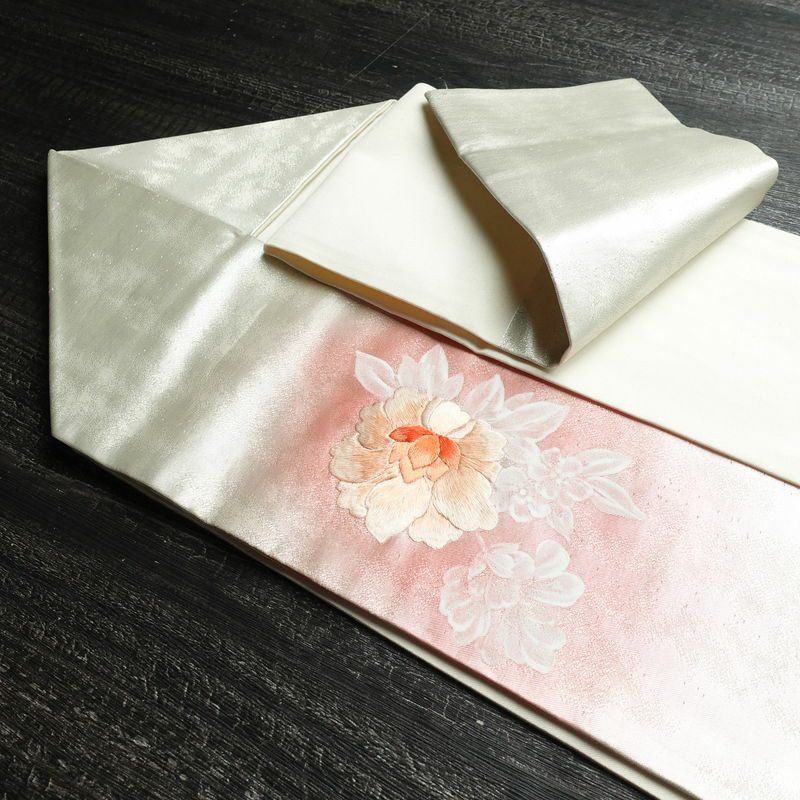 名古屋帯 太鼓柄 正絹 花柄 名古屋仕立て 箔 刺繍 帯 金・銀_画像21