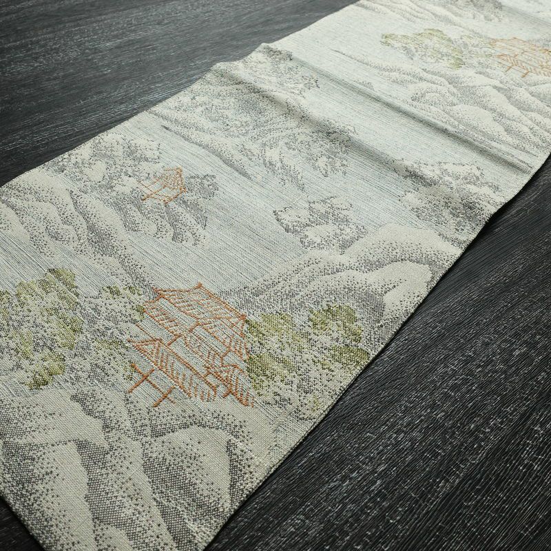 名古屋帯 六通柄 正絹 風景柄 松葉仕立て 帯 青・紺_画像6