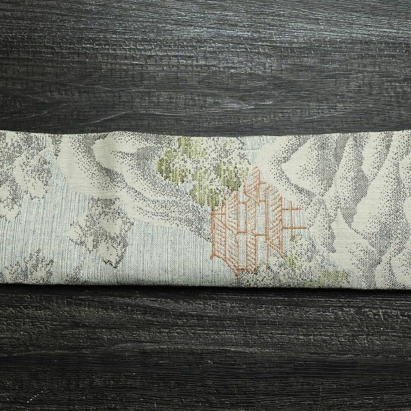 名古屋帯 六通柄 正絹 風景柄 松葉仕立て 帯 青・紺_画像11