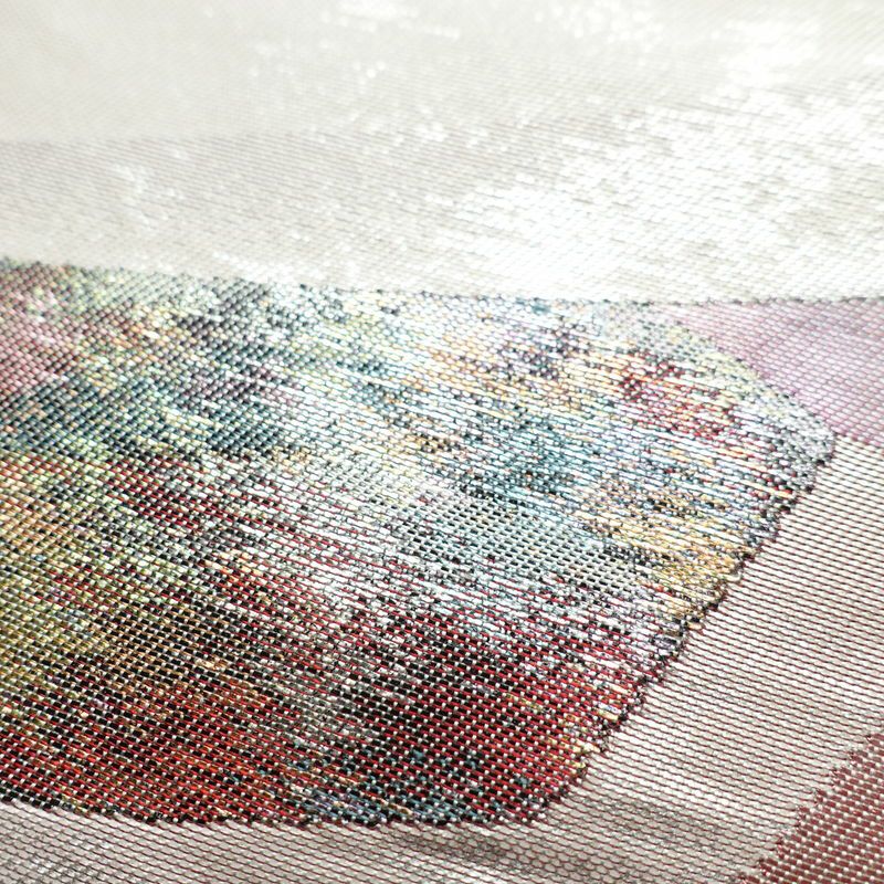 名古屋帯 太鼓柄 良品 正絹 木の葉・植物柄 名古屋仕立て 箔 帯 グレー_画像5