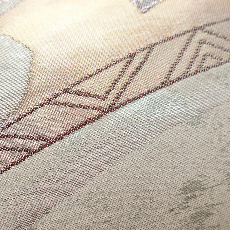 名古屋帯 太鼓柄 良品 正絹 木の葉・植物柄 名古屋仕立て 箔 帯 グレー_画像6