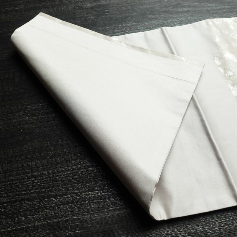 名古屋帯 太鼓柄 良品 正絹 木の葉・植物柄 名古屋仕立て 箔 帯 グレー_画像9