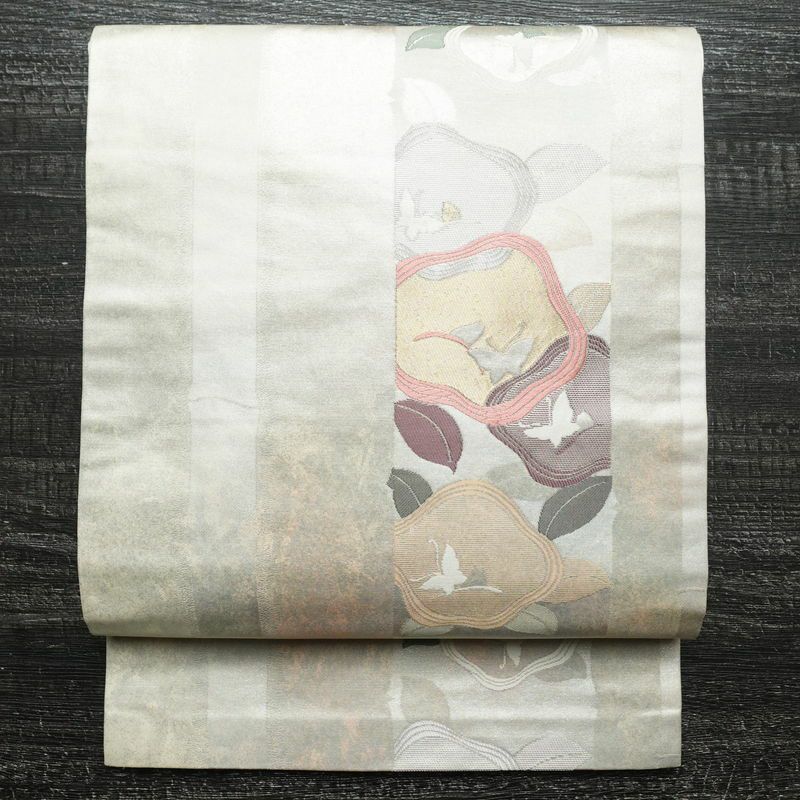 名古屋帯 太鼓柄 正絹 通し仕立て 箔 帯 金・銀_画像1