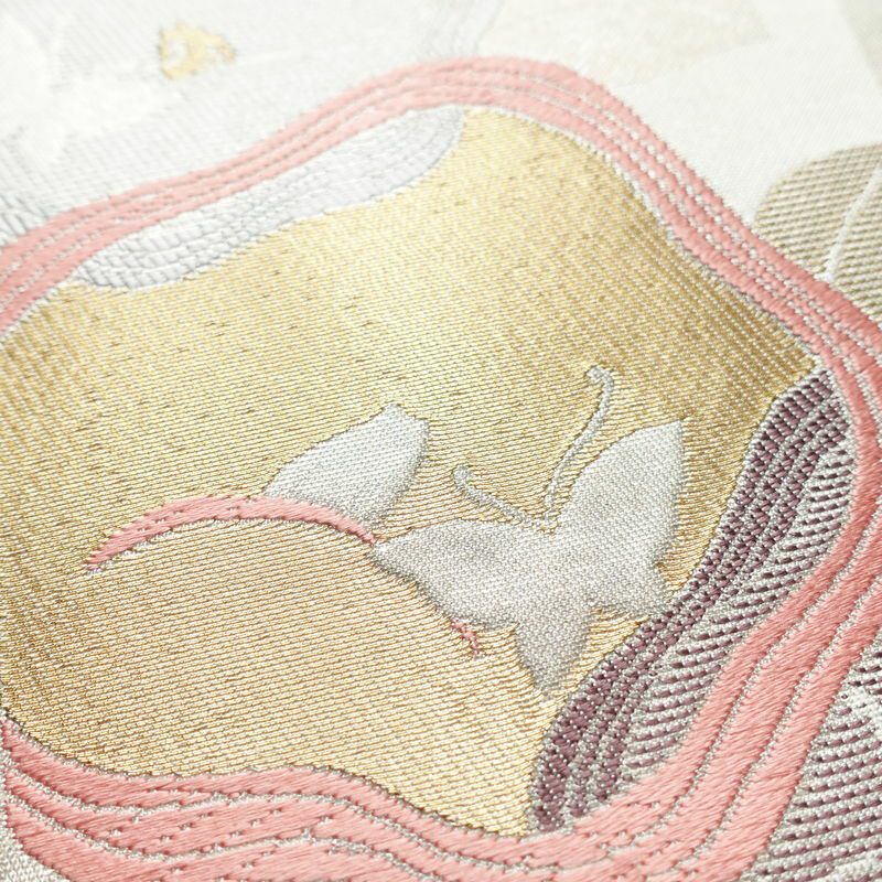 名古屋帯 太鼓柄 正絹 通し仕立て 箔 帯 金・銀_画像3